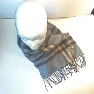 Burberry London Blue and Tan Cashmere Plaid Scarf